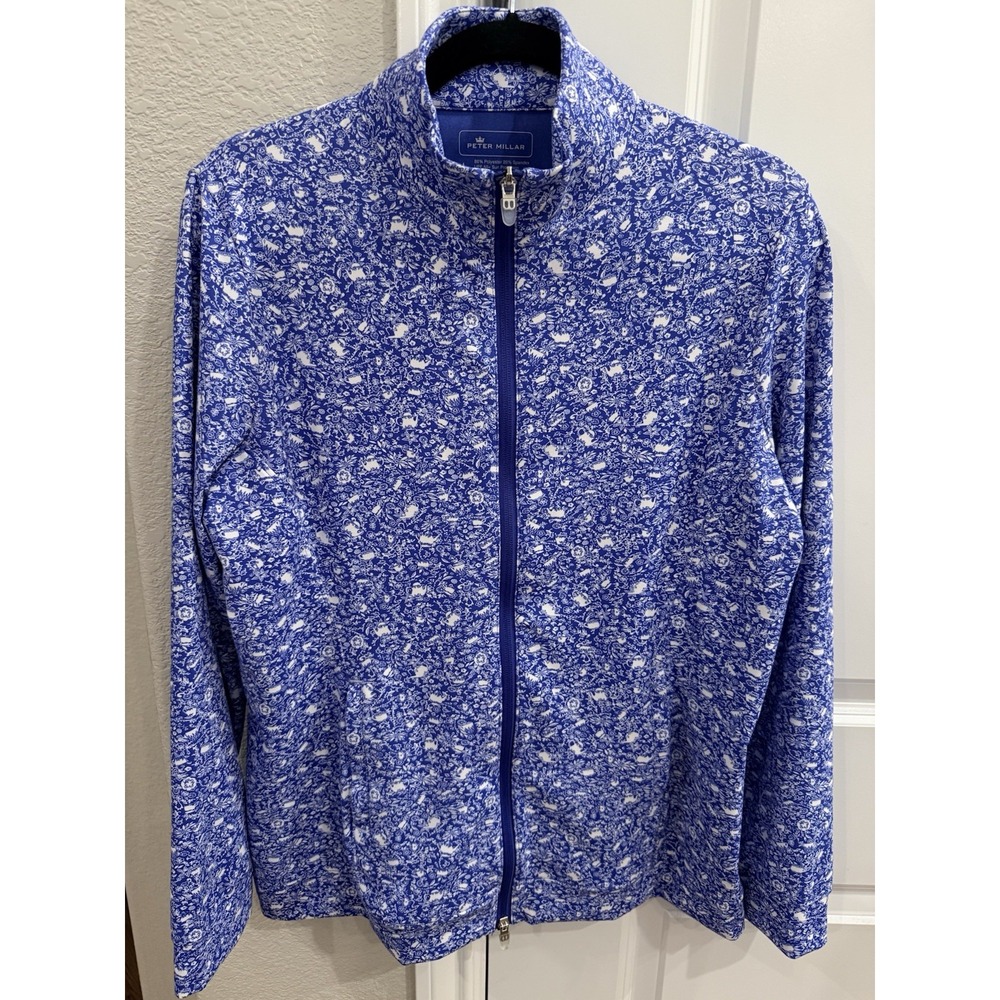PETER MILLAR pickleball golf jkt Blue Floral print stretch‎ UV sun protection L